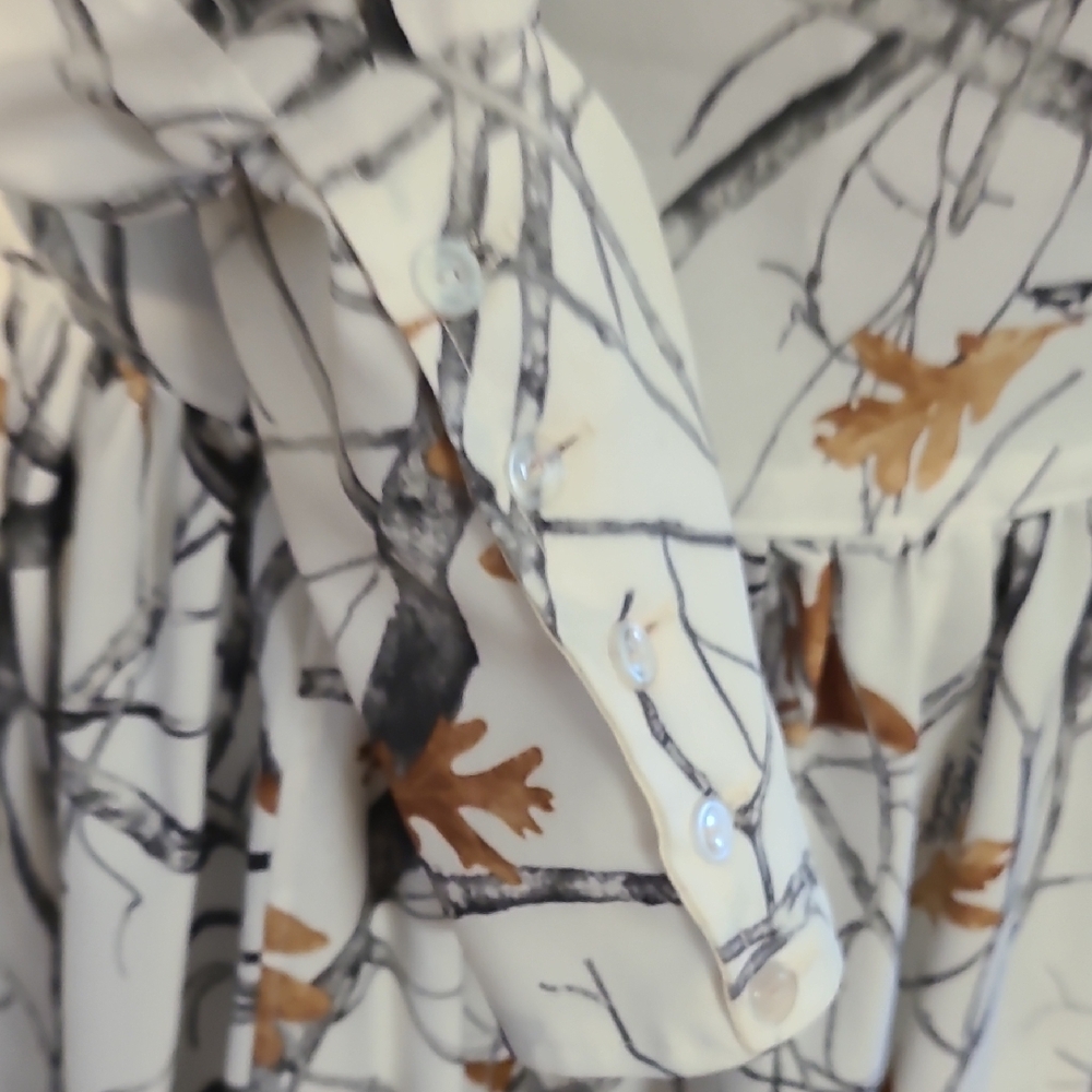 White and Brown Leaf Print Dress - Picture 6 of 11